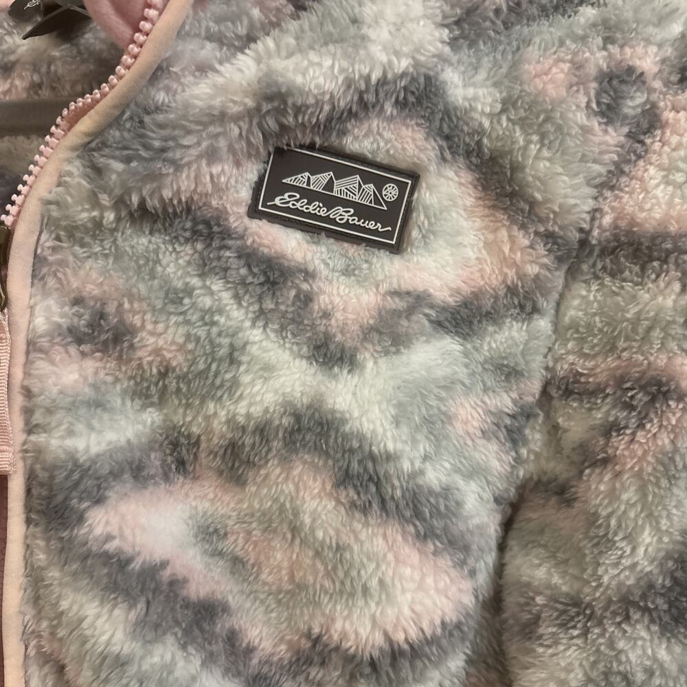 Eddie Bauer Jacket Girls Large 14-16 Pink Hooded Soft Geometric Art Sherpa Y2k - Picture 2 of 4